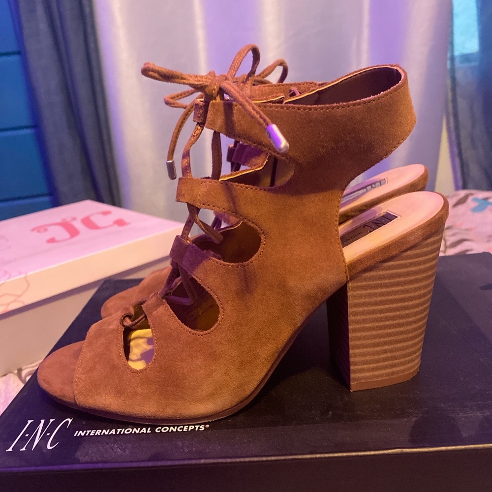 INC brown suede heels